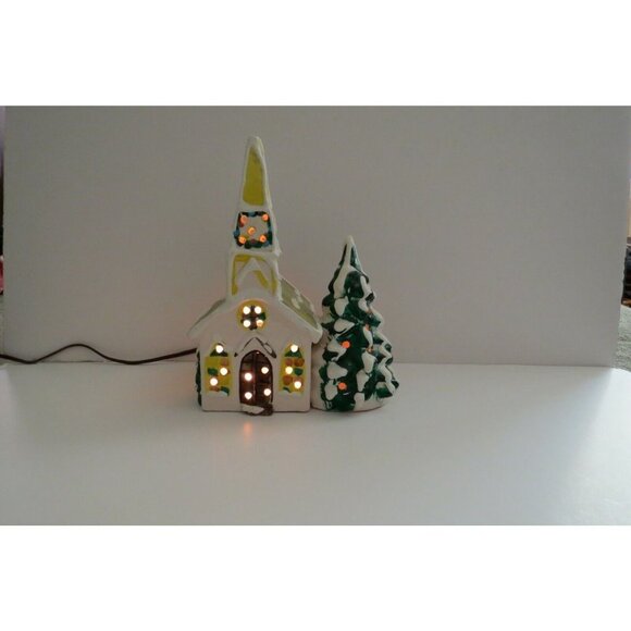 Christmas Village Frosted Church Lamp Lighted Night Scene 9.5" tall x 8" wide - Picture 4 of 9